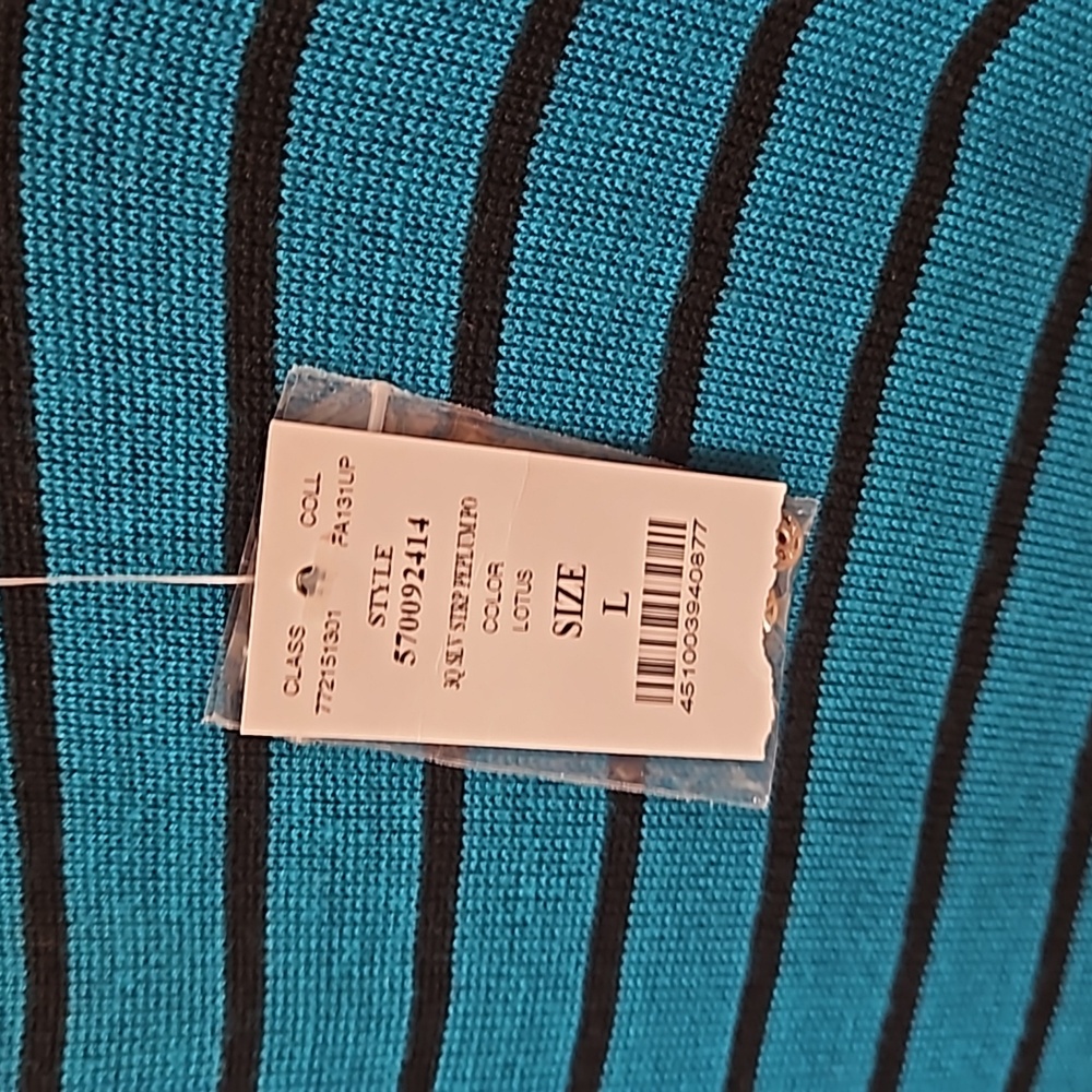 White House Black Market Women's Size Large Top NWT Stripes Teal - Picture 6 of 6